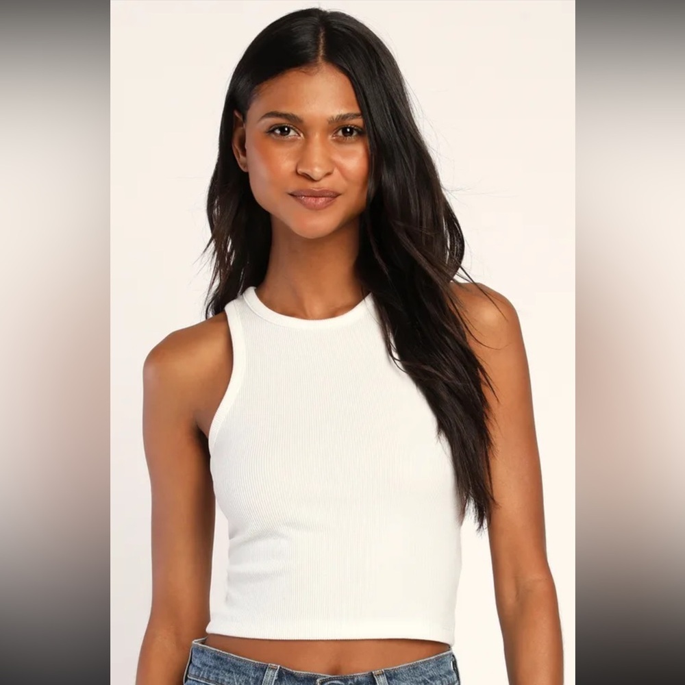 Lulu’s Everyday Casual White Ribbed Racerback Tank Top